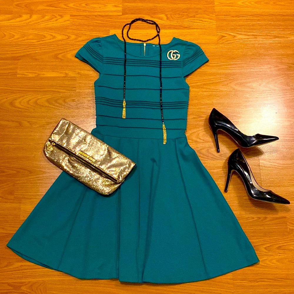Gap emerald green fit and flare dress